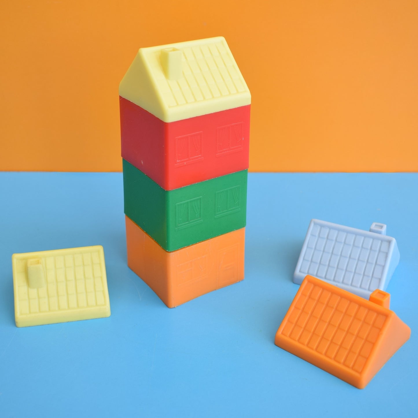 Vintage 1960s Plastic Stacking Toy Houses - Sunny Smile Toys