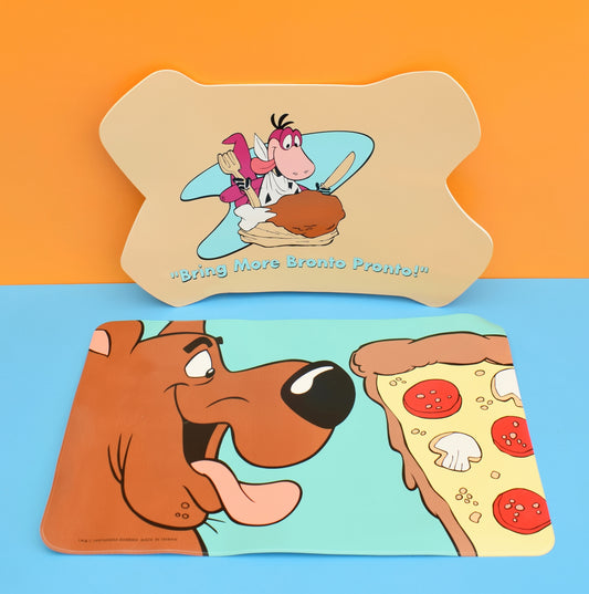 Vintage 1990s Wipe Clean Kids Placemats / Craft Mats - Scooby Doo / Flintstones