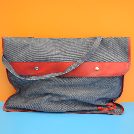 Vintage 1970s Large Art Folder / Bag- Denim / Red - Sketch Pad / Vinyl Records