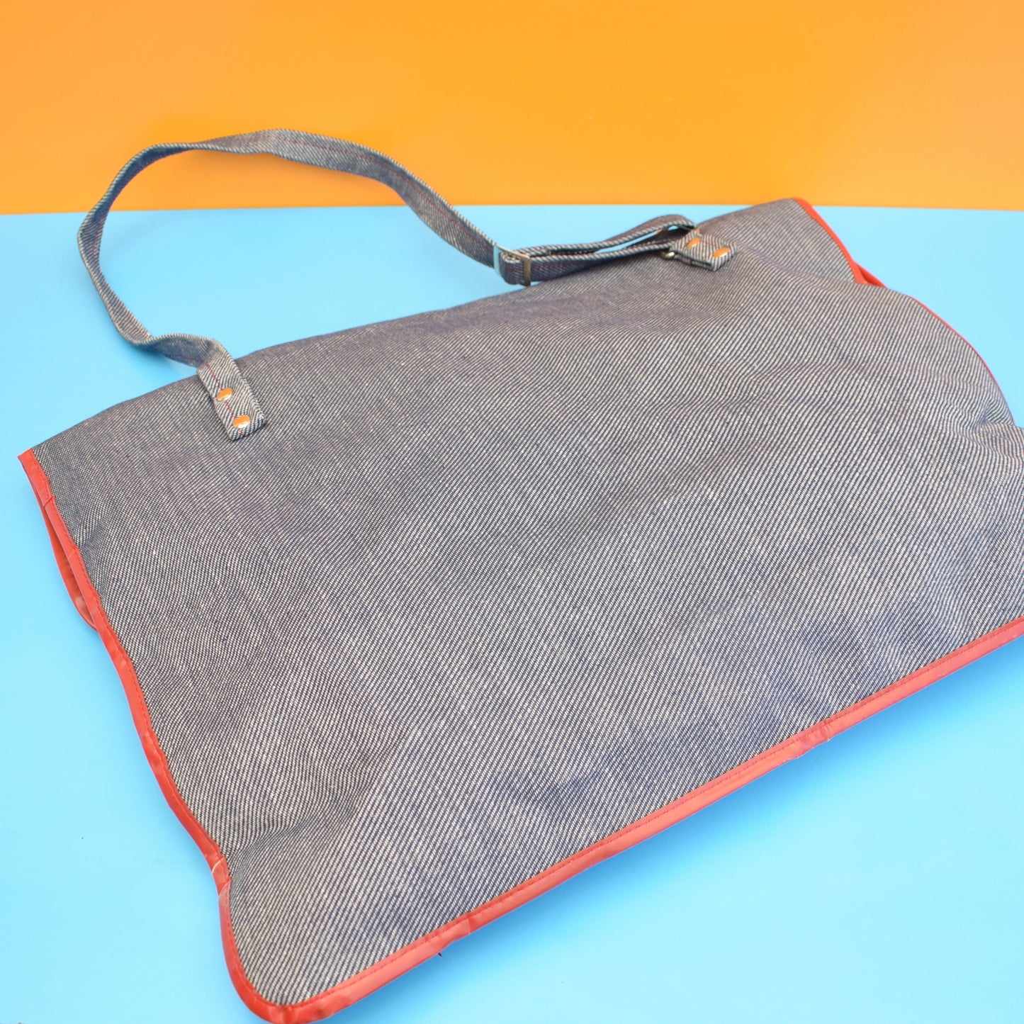Vintage 1970s Large Art Folder / Bag- Denim / Red - Sketch Pad / Vinyl Records