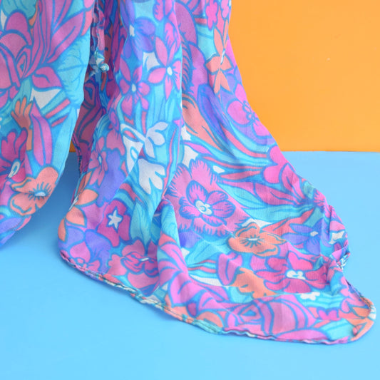 Vintage 1960s Flower Power Long Scarf - Pink & Blue