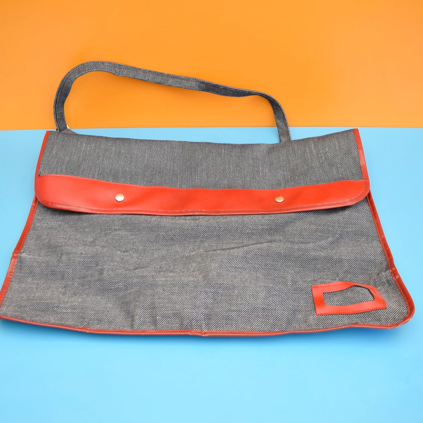 Vintage 1970s Large Art Folder / Bag- Denim / Red - Sketch Pad / Vinyl Records