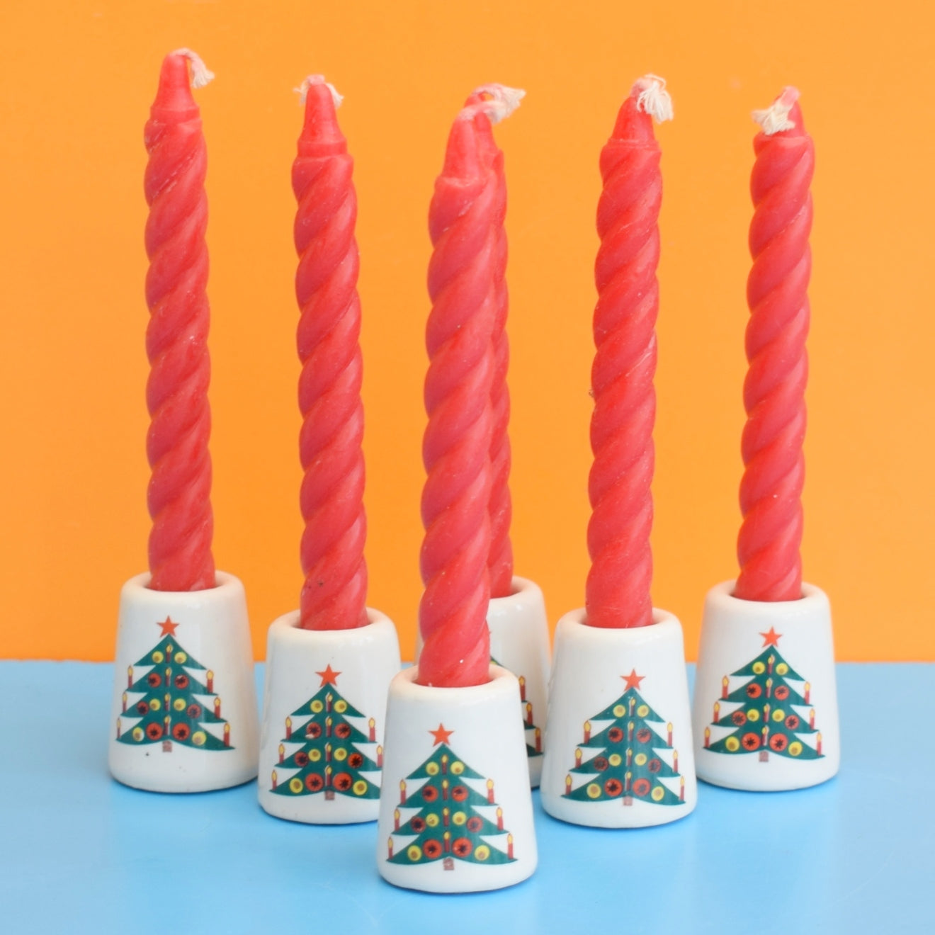 Vintage 1970s Ceramic Mini Christmas Candles & Holders