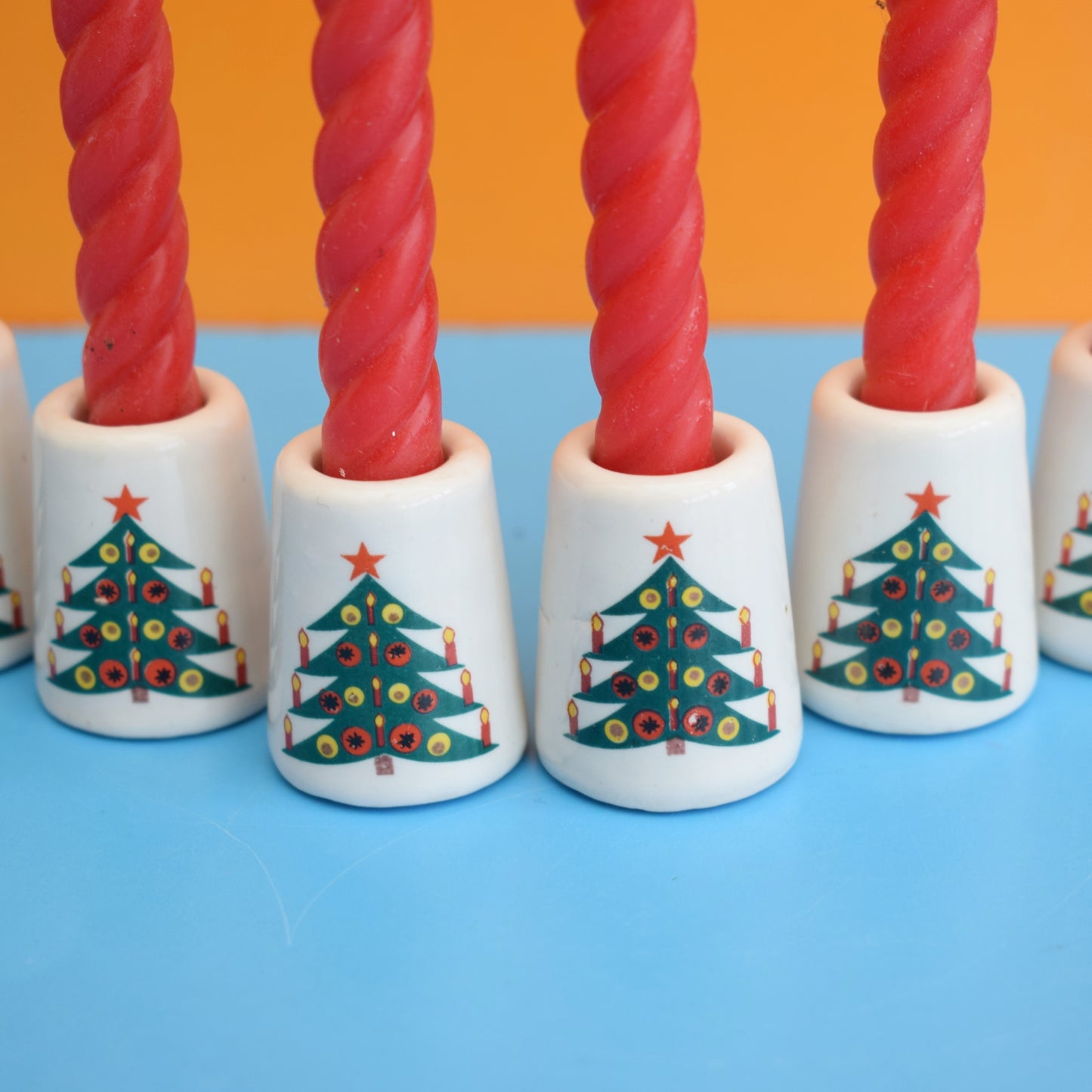 Vintage 1970s Ceramic Mini Christmas Candles & Holders