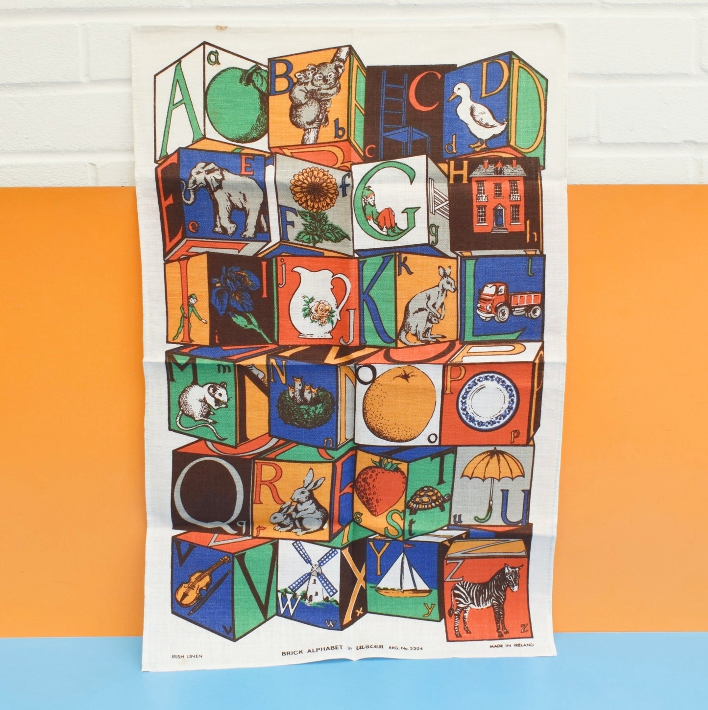 Vintage 1980s Brick Alphabet - Tea Towel - Ulster