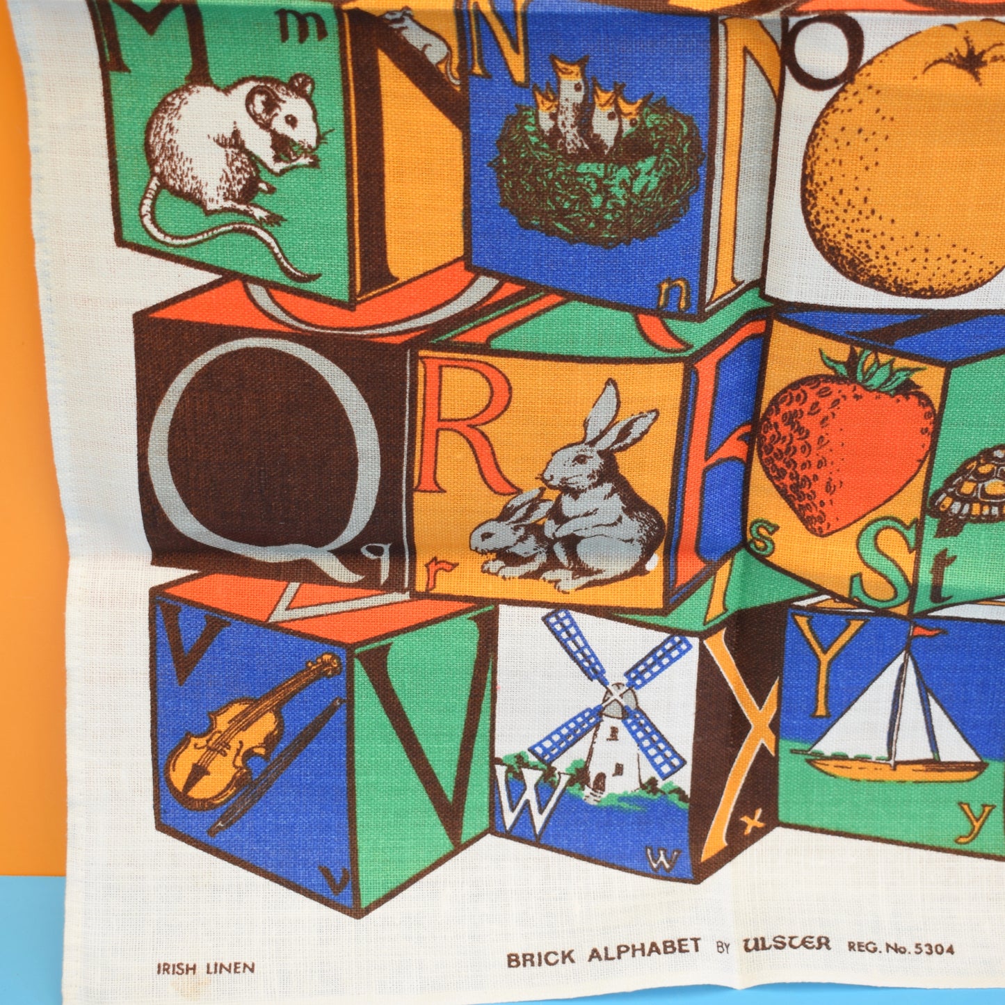 Vintage 1980s Brick Alphabet - Tea Towel - Ulster