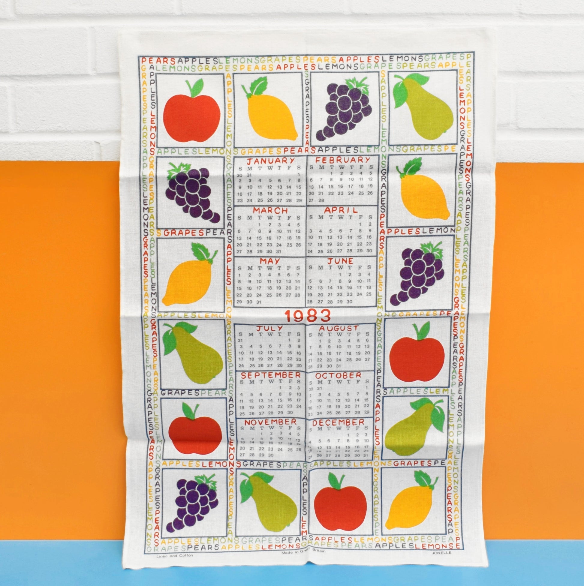 Vintage 1980s Tea Towel - Fruity Calender (1983) by Pineapple Retro