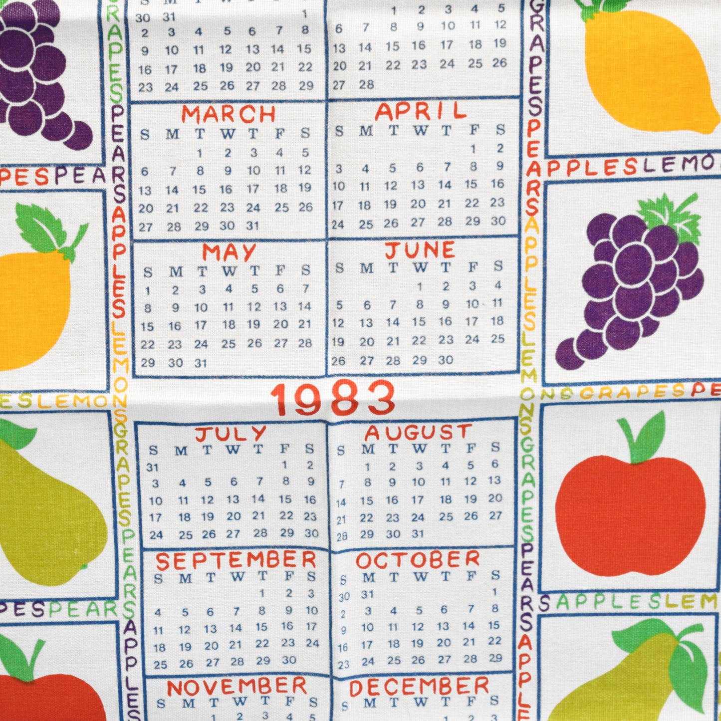 Vintage 1980s Tea Towel - Fruity Calender (1983) by Pineapple Retro
