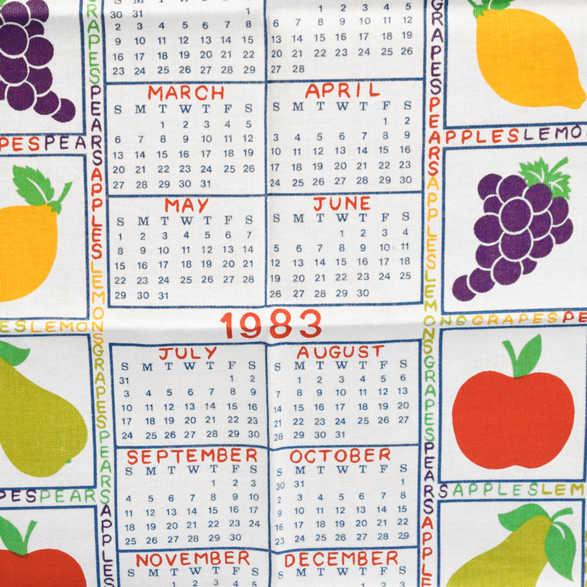 Vintage 1980s Tea Towel - Fruity Calender (1983) by Pineapple Retro