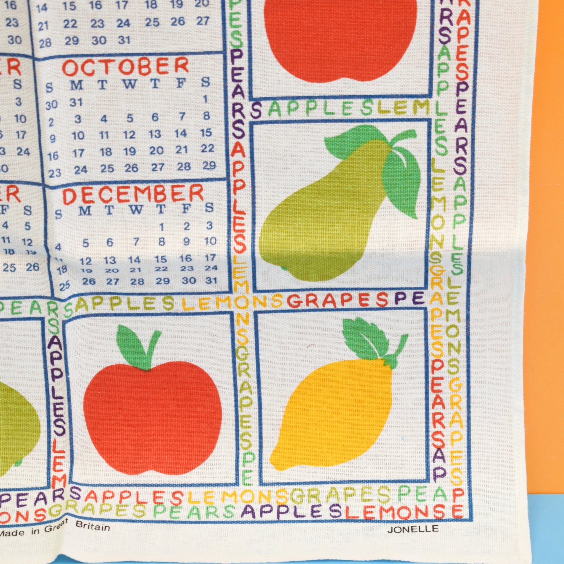 Vintage 1980s Tea Towel - Fruity Calender (1983) by Pineapple Retro
