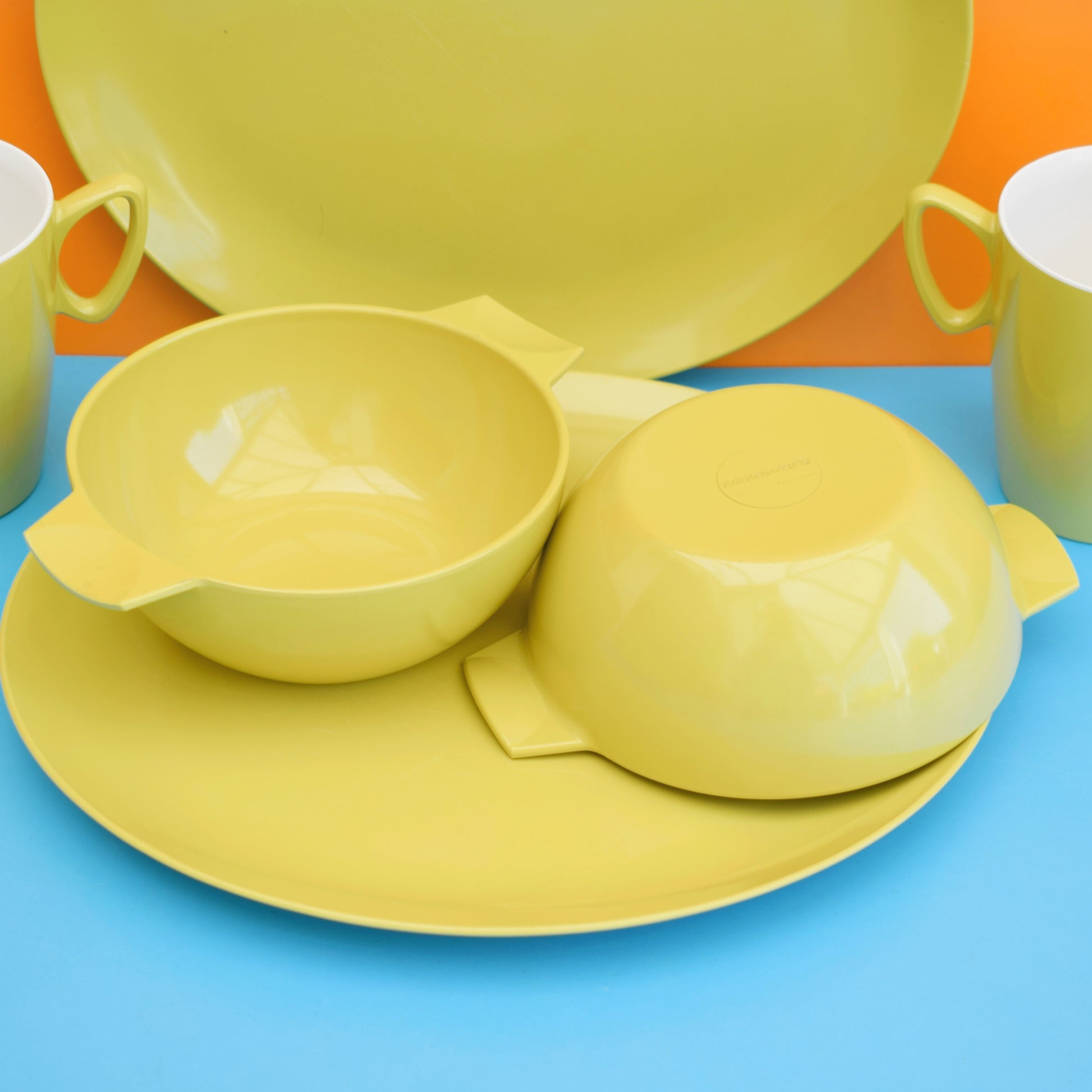 Vintage 1960s Melamine Plastic Mugs, Plates & Bowls - Apple Green by Pineapple Retro