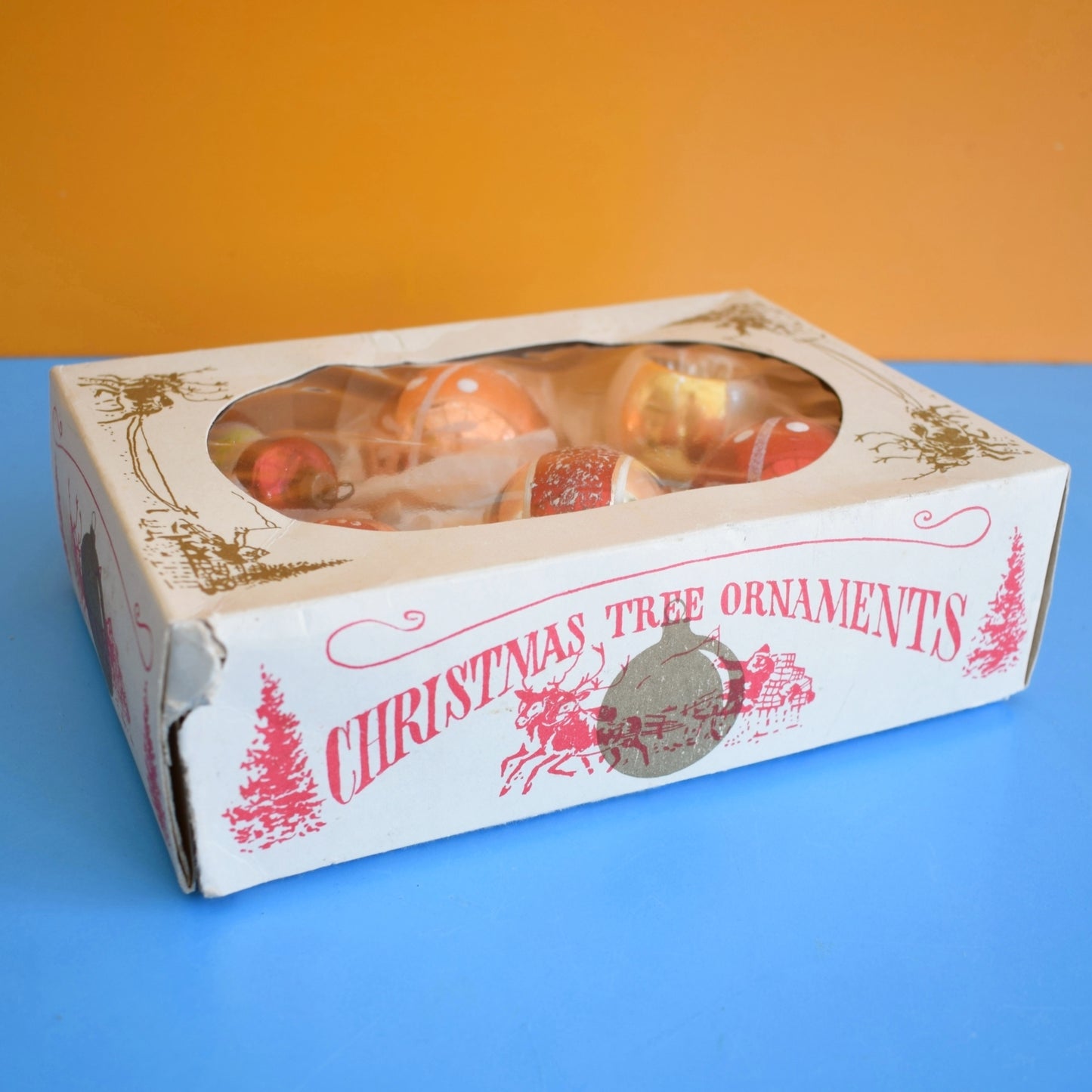 Vintage 1960s Glass Baubles - Red / Gold .