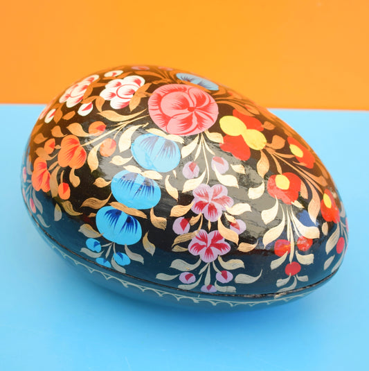 Vintage Paper Mache Egg Container - Velvet Lined - Folk Art - Lacquered