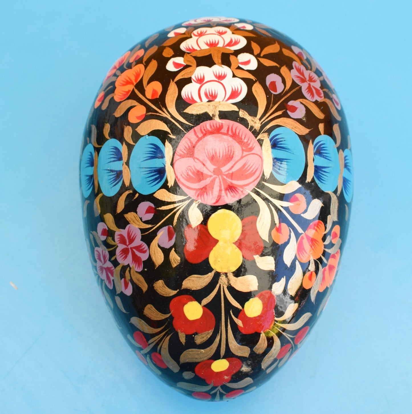 Vintage Paper Mache Egg Container - Velvet Lined - Folk Art - Lacquered
