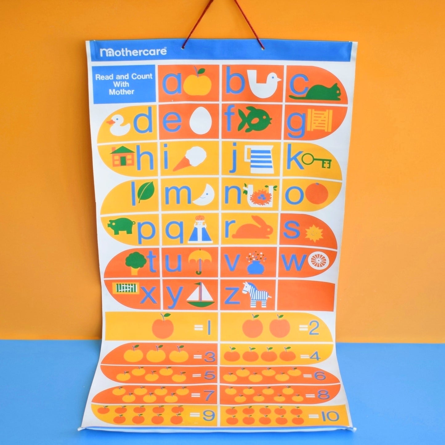 Vintage 1980s Nursery Alphabet /Counting Wall Hanging Chart - Mothercare