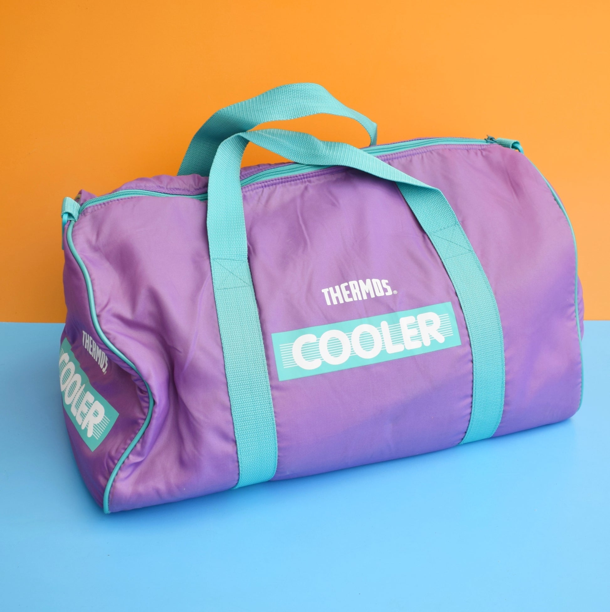 Vintage 1980s Holdall / Cool Bag- Thermos - Purple & Turquoise by Vintage