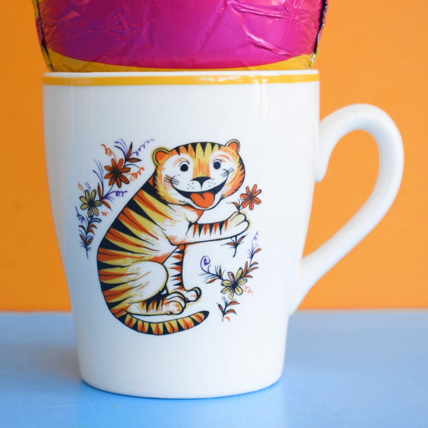 Vintage 1970s Kids Mug - Kitsch - Tiger- Keele Street Pottery - Easter Gift