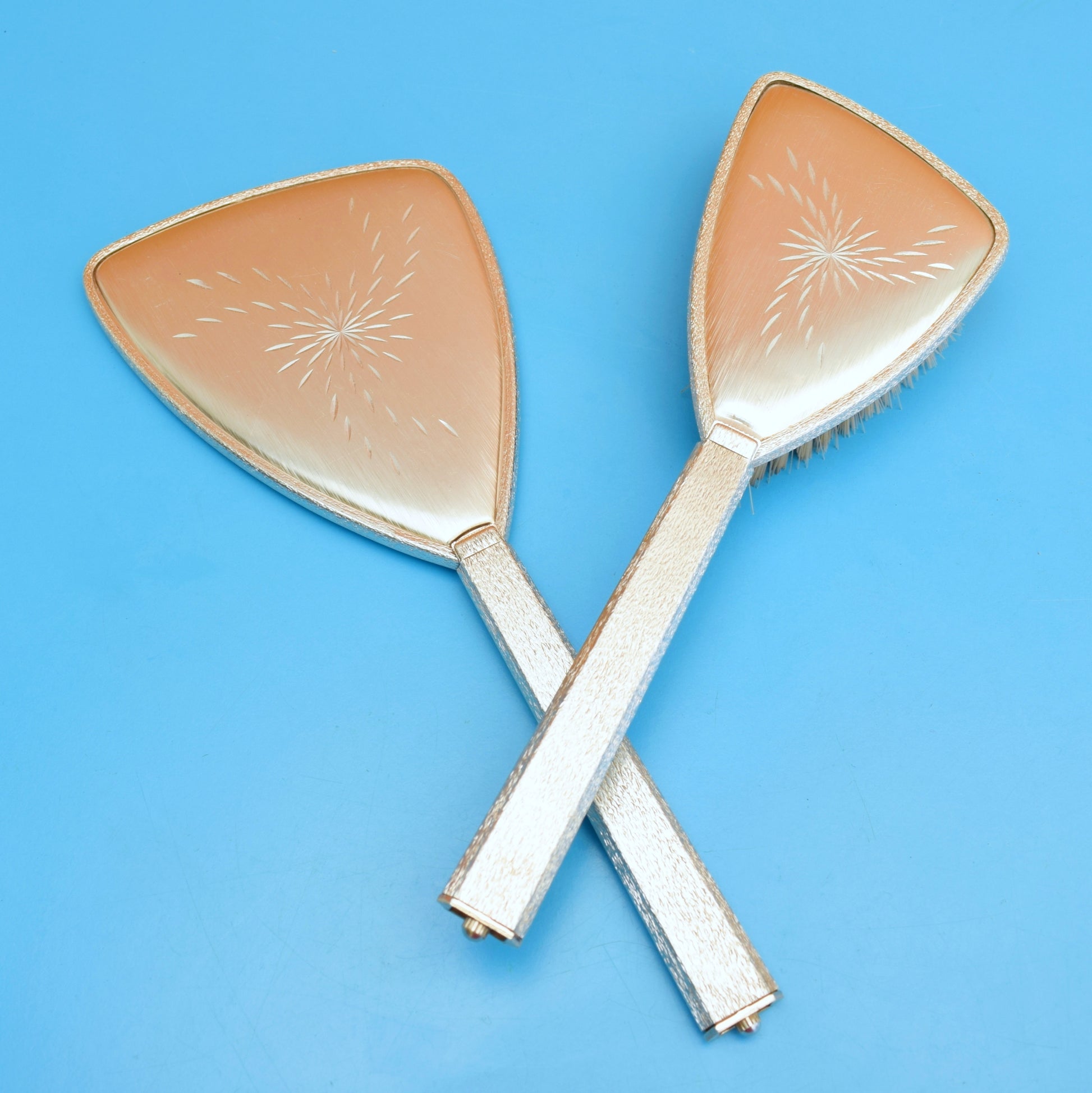 Vintage 1960s Aluminium Hand Mirror / Hair Brush by Vintage