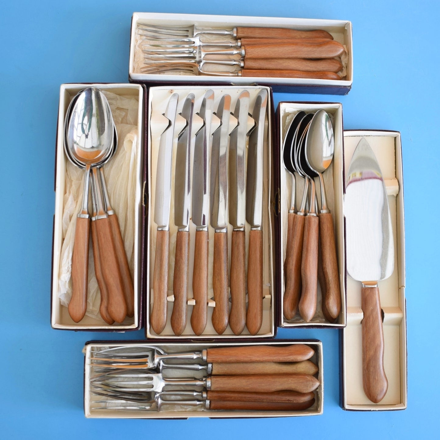 Vintage 1960s Teak Sanenwood Cutlery Pieces - Sold In Sets