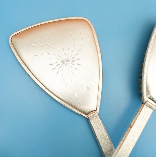 Vintage 1960s Aluminium Hand Mirror / Hair Brush by Vintage