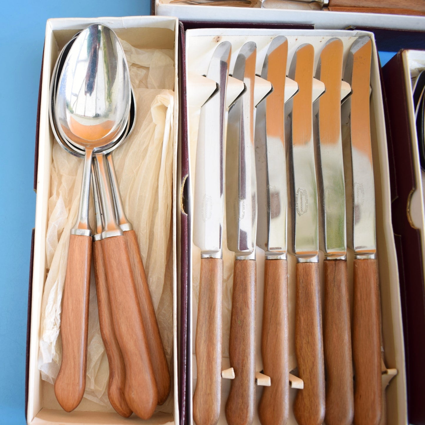 Vintage 1960s Teak Sanenwood Cutlery Pieces - Sold In Sets