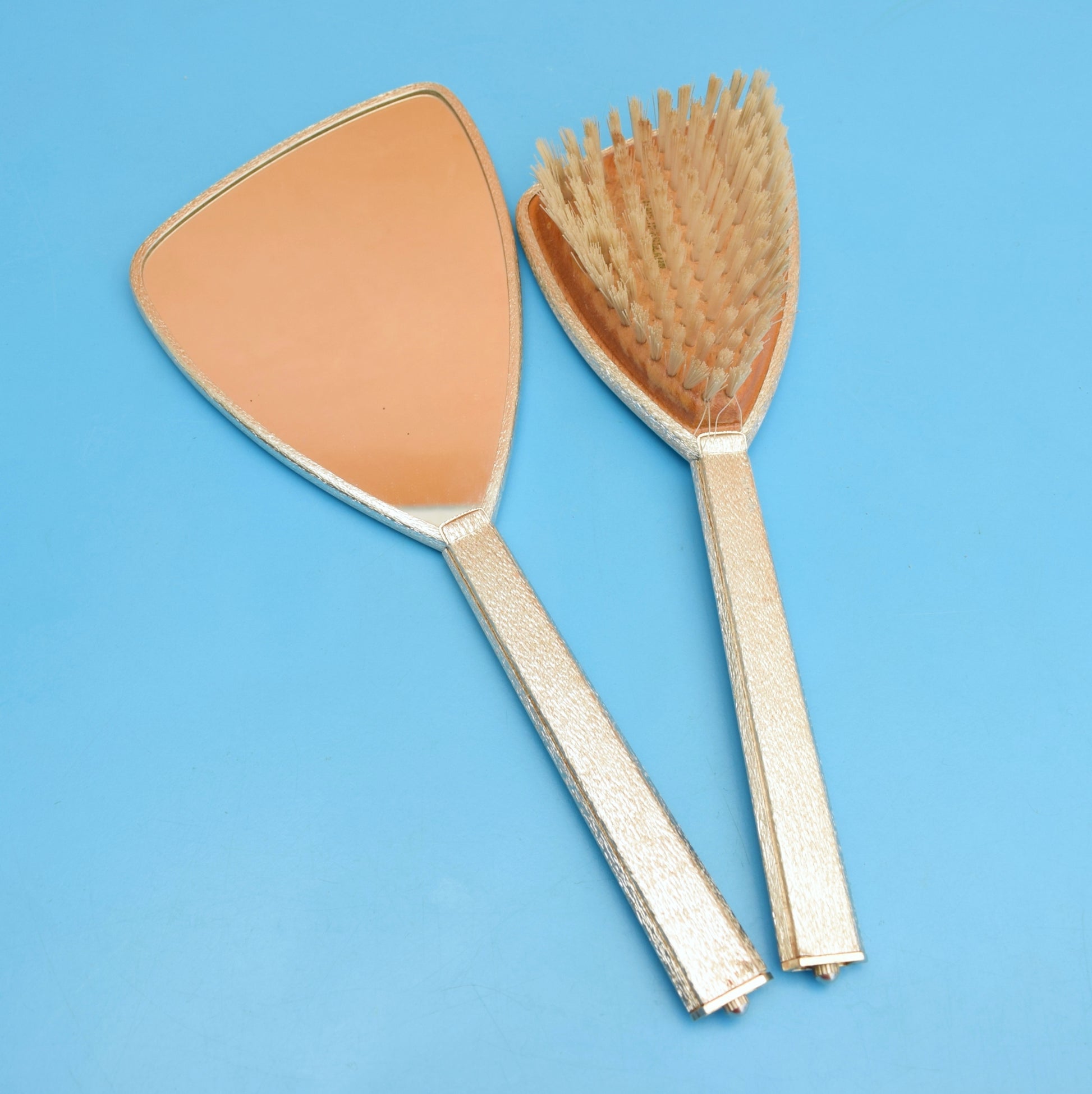 Vintage 1960s Aluminium Hand Mirror / Hair Brush by Vintage