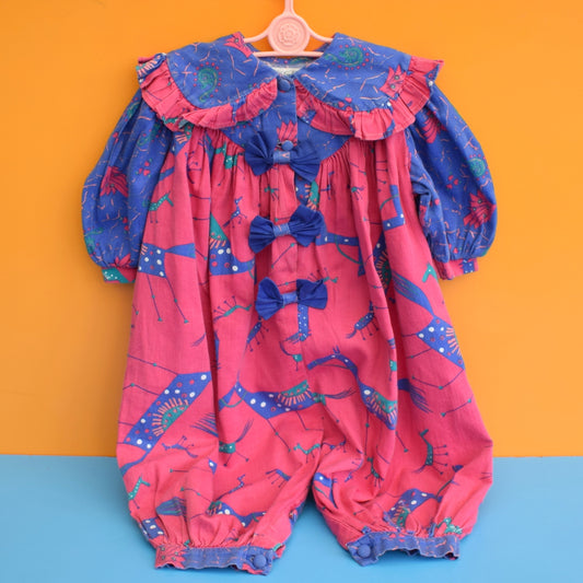 Vintage 1980s Baby Romper - Little Darlings - 1 yr - Pink & Blue