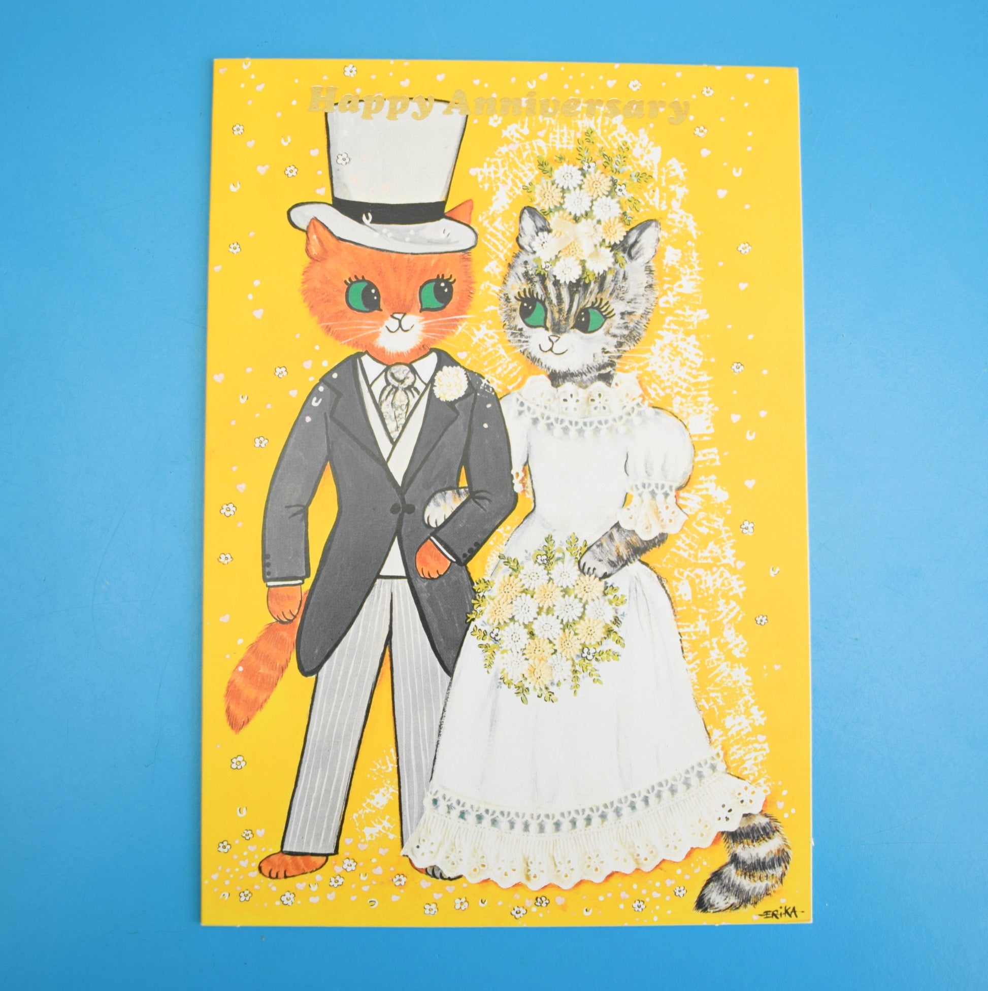 Vintage 1970s Greeting Card - by Erika Parry- Cat Wedding / Anniversary by Eric's Cards