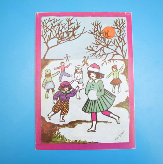 Vintage 1970s French Christmas Greeting Card - The Skaters - Liz Reber by Eric's Cards