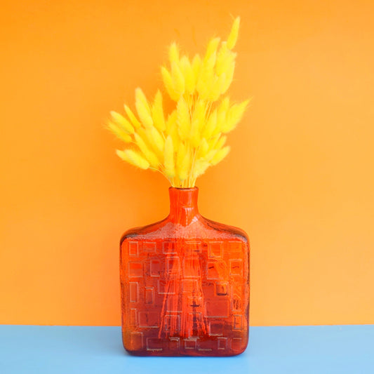 Vintage 1960s Italian Glass Square Genie Bottle - Orange