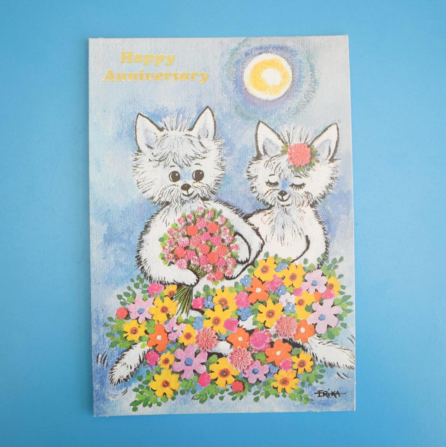 Vintage 1970s Greeting Card - by Erika Floral Fluffies / Andy Gage - Flower Squirrel by Eric's Cards