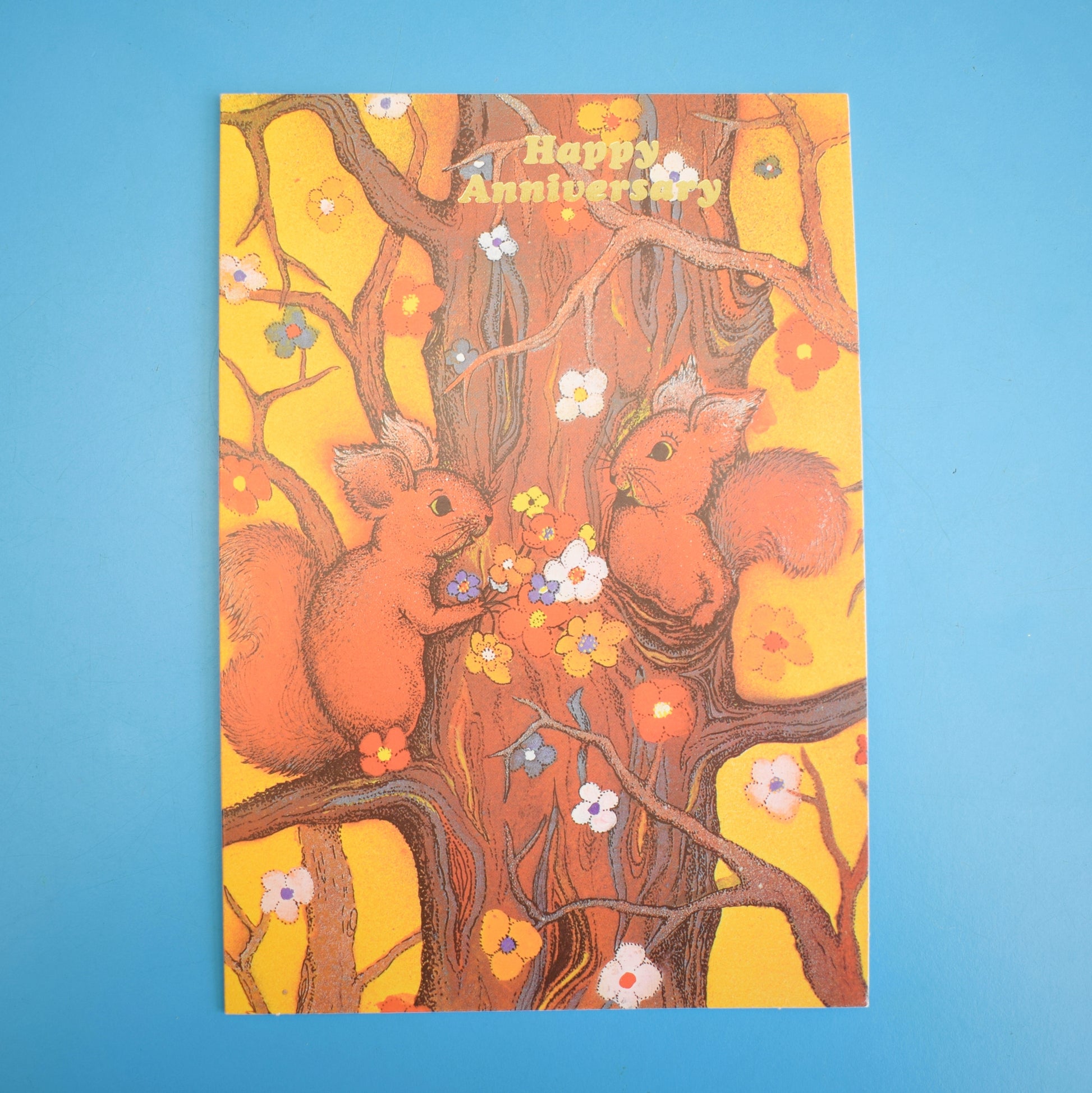 Vintage 1970s Greeting Card - by Erika Floral Fluffies / Andy Gage - Flower Squirrel by Eric's Cards