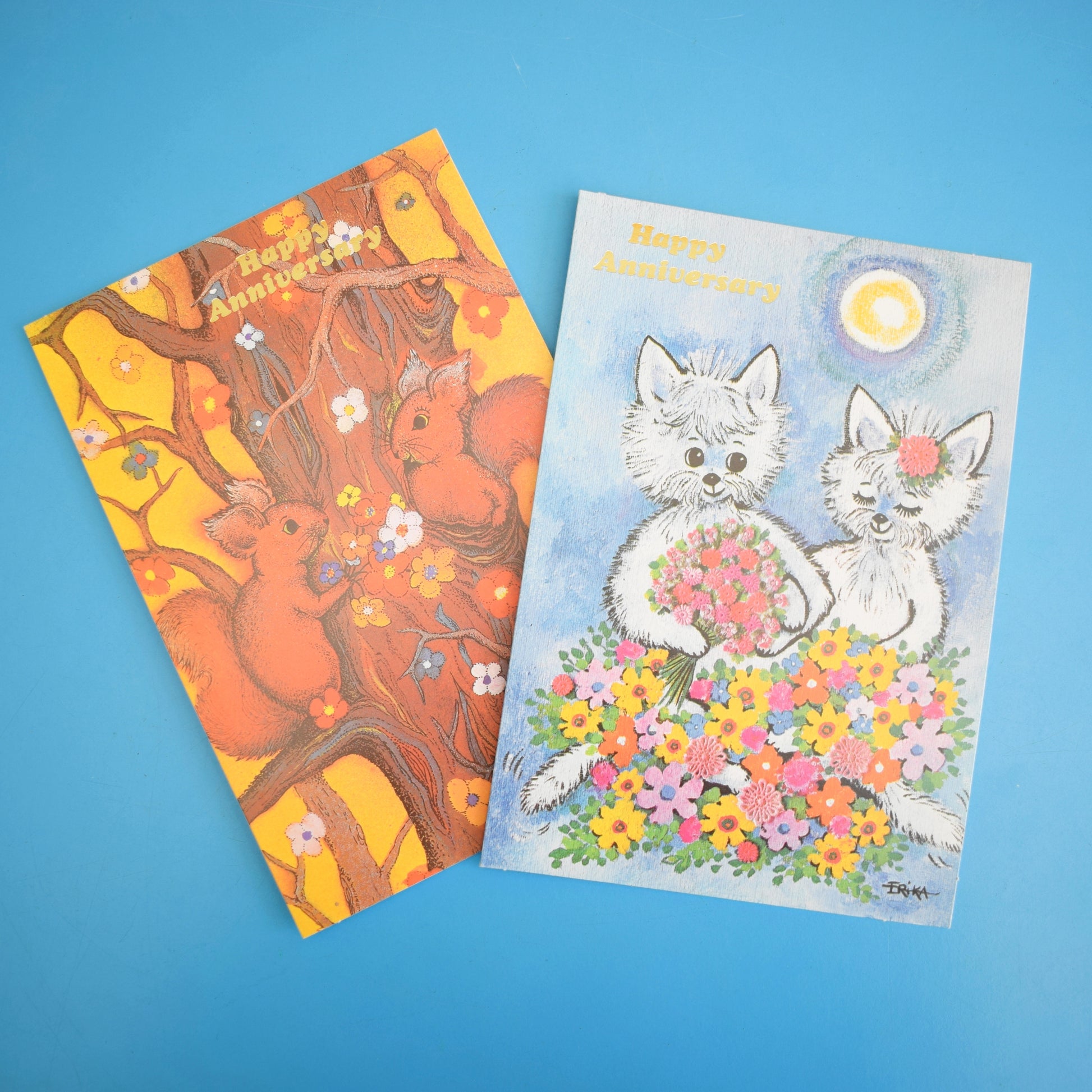 Vintage 1970s Greeting Card - by Erika Floral Fluffies / Andy Gage - Flower Squirrel by Eric's Cards