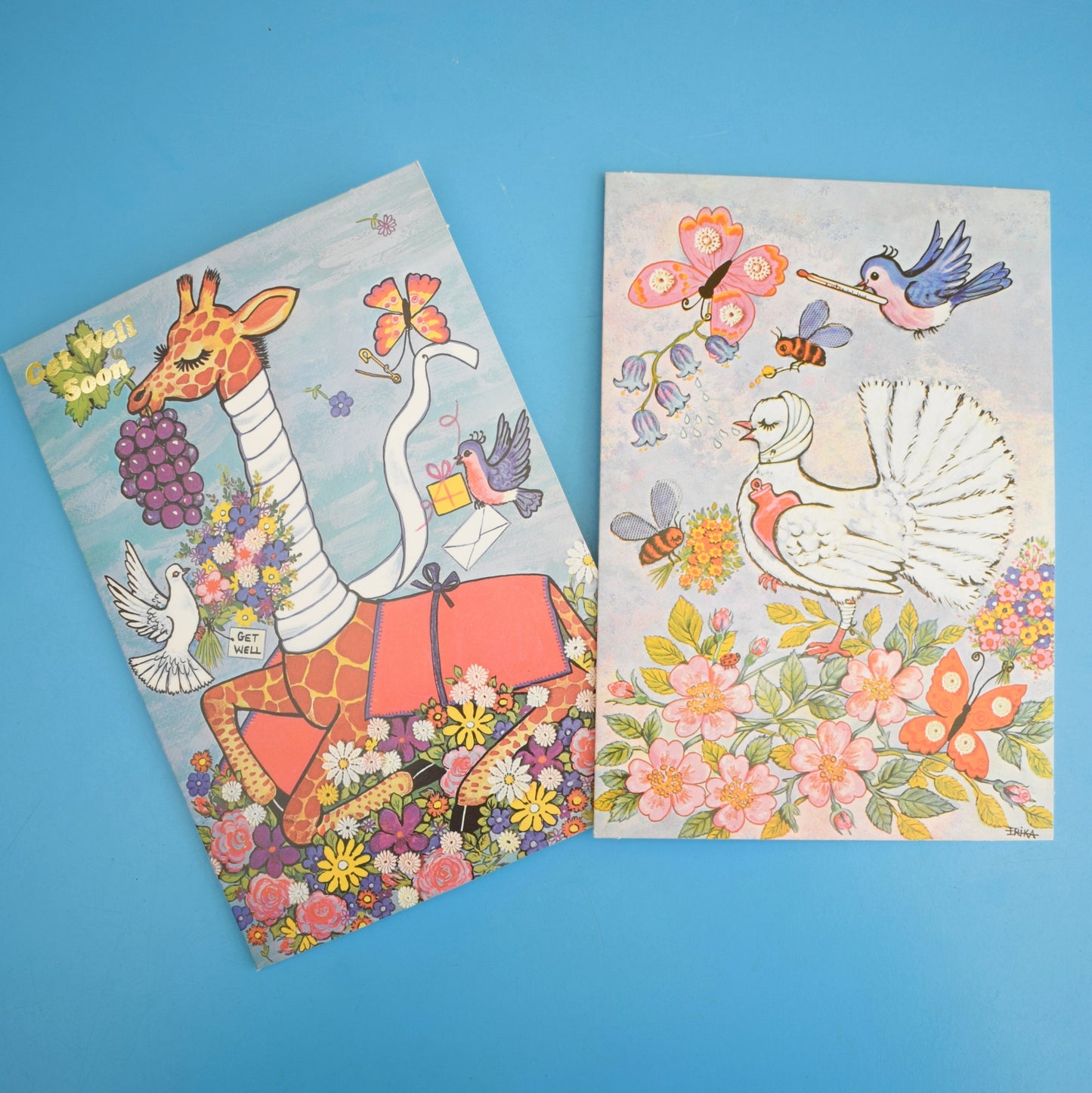 Vintage 1970s Greeting Card - by Erika - Giraffe / Dove by Eric's Cards