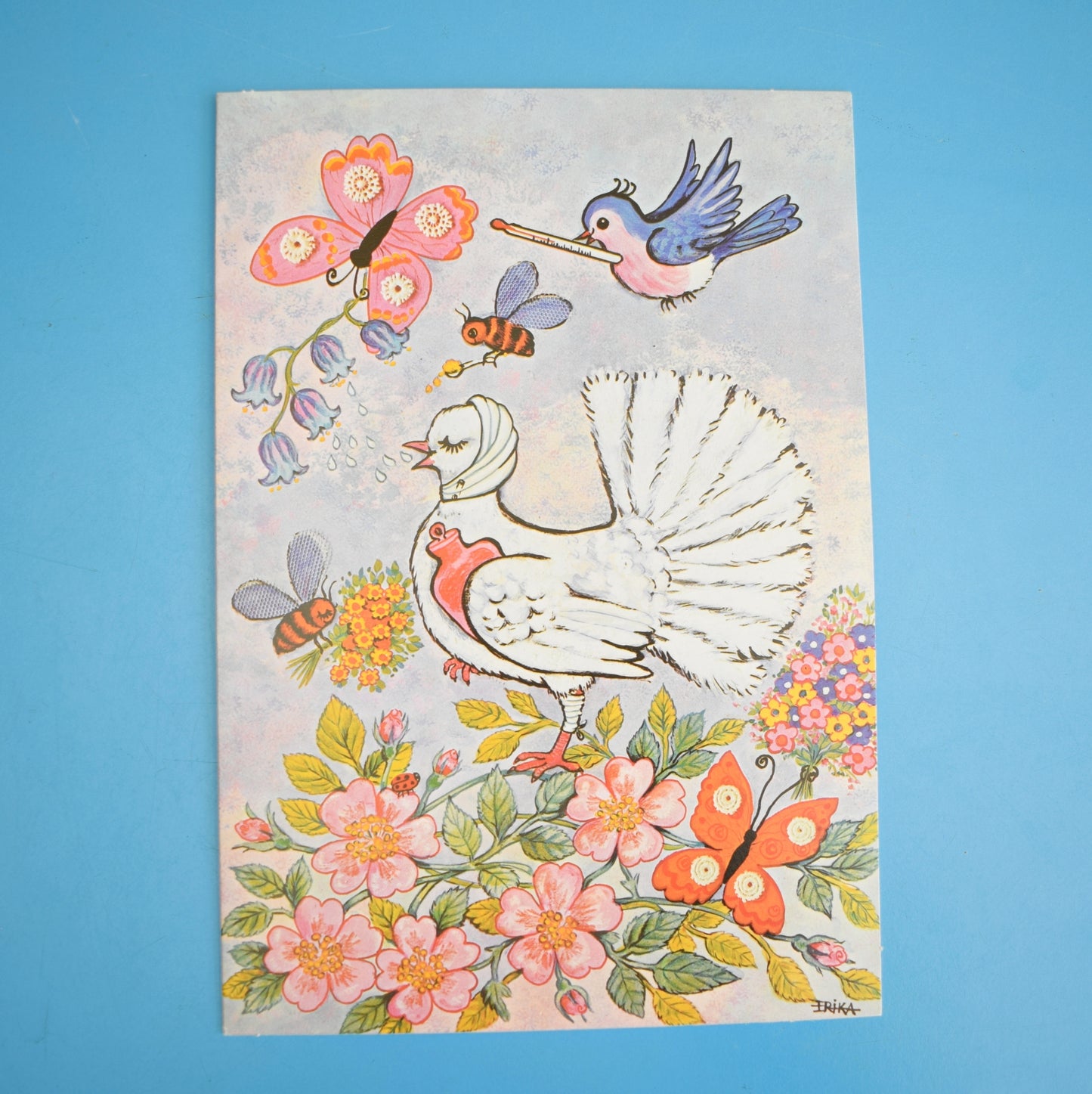 Vintage 1970s Greeting Card - by Erika - Giraffe / Dove by Eric's Cards