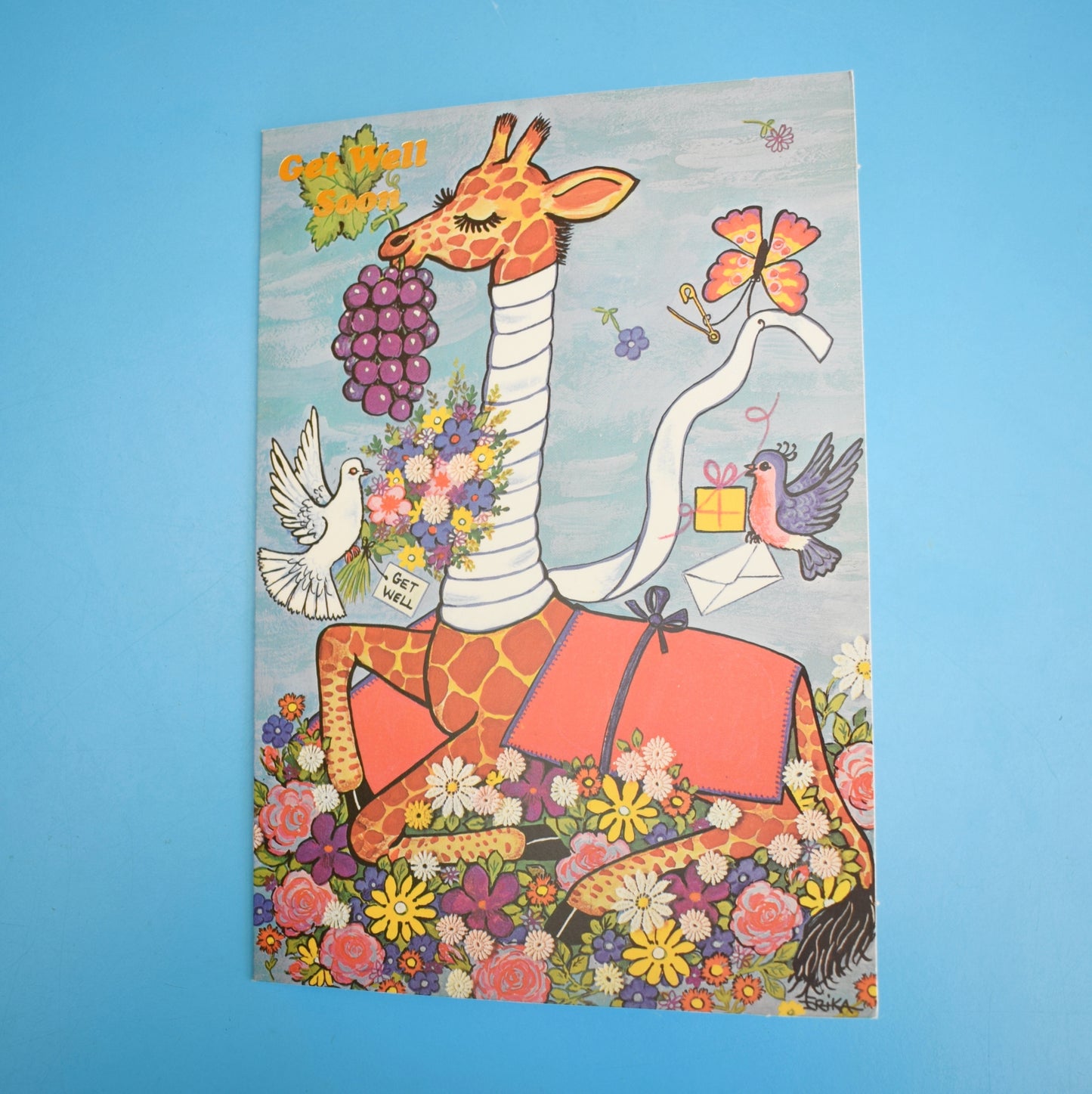 Vintage 1970s Greeting Card - by Erika - Giraffe / Dove by Eric's Cards