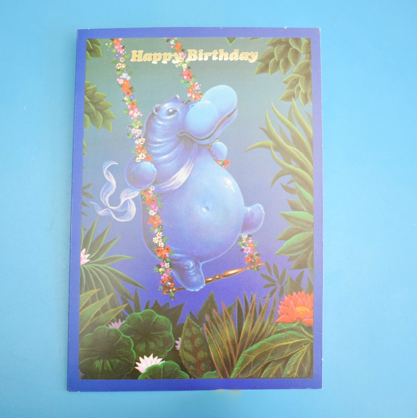 Vintage 1970s Greeting Card - by Romanelli - Swinging Hippo/ Rooster / Birds Of Paradise by Eric's Cards