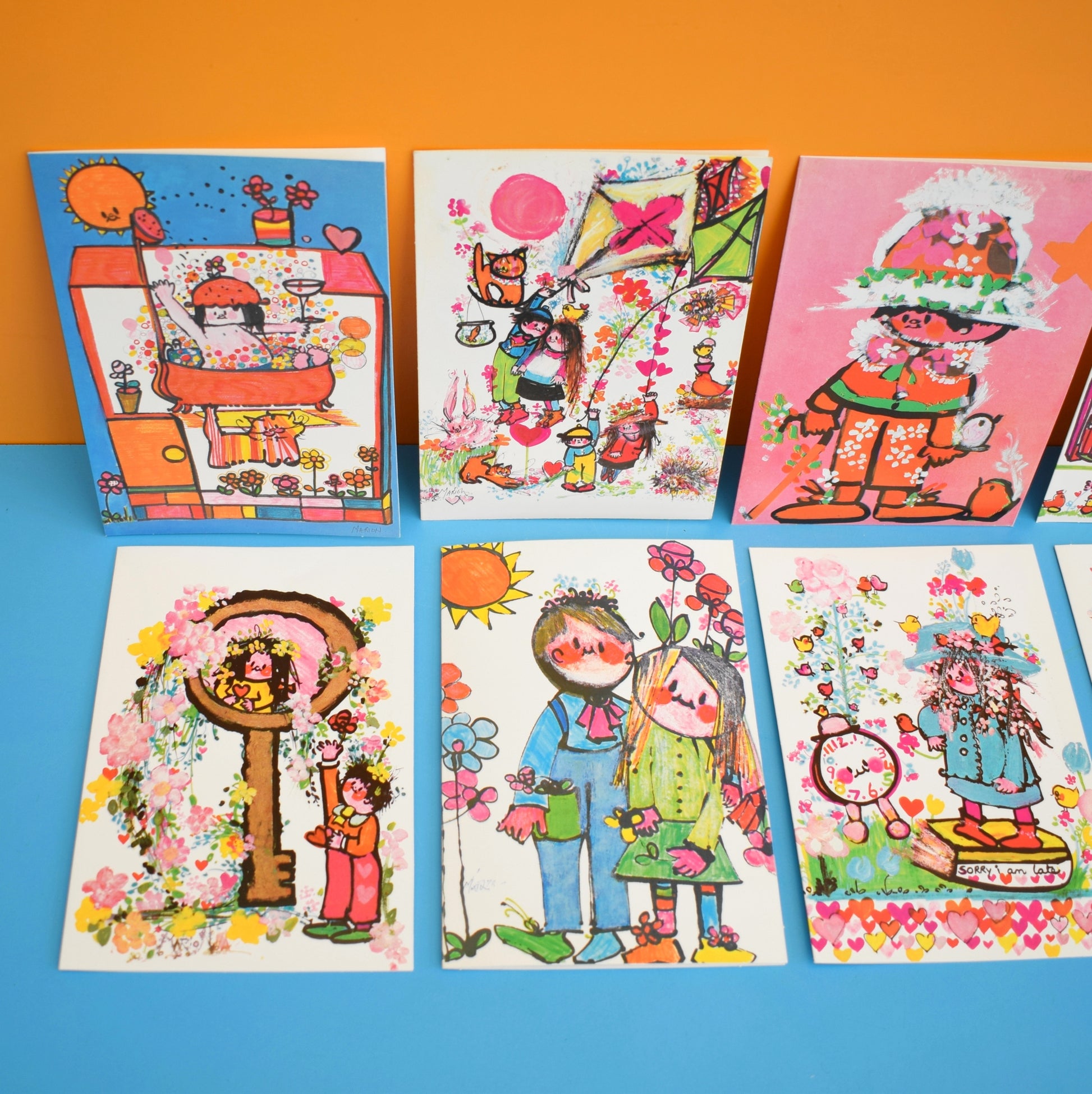 Vintage 1970s Greeting Card Pack - by Marion - Artist x8 by Eric's Cards