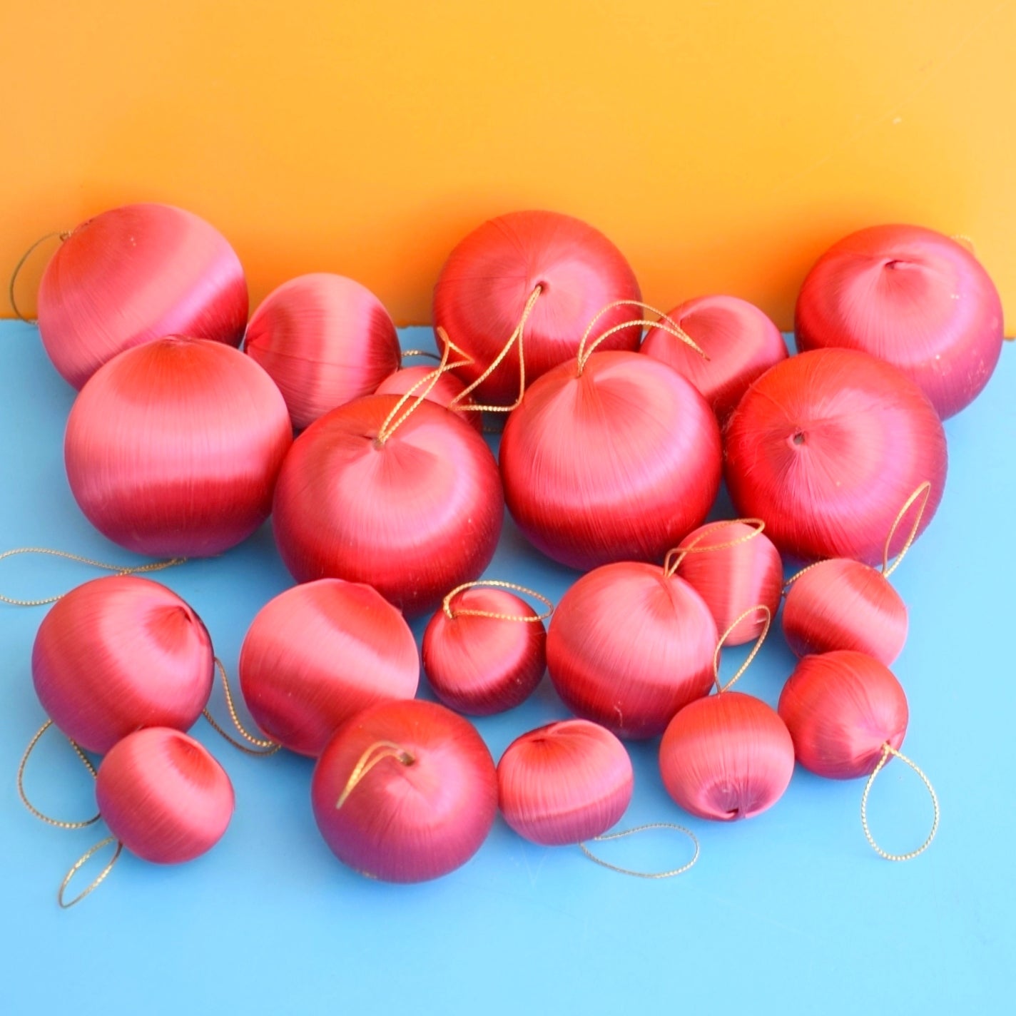 Vintage 1970s Satin Christmas Baubles - Deep Rose Pink