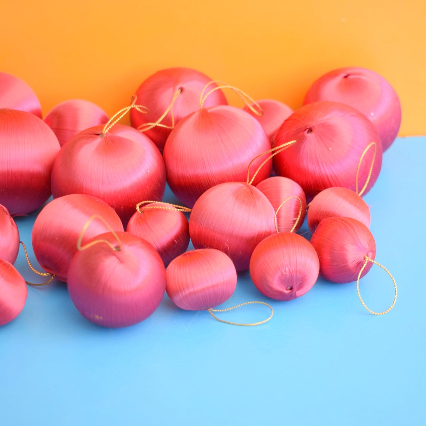 Vintage 1970s Satin Christmas Baubles - Deep Rose Pink