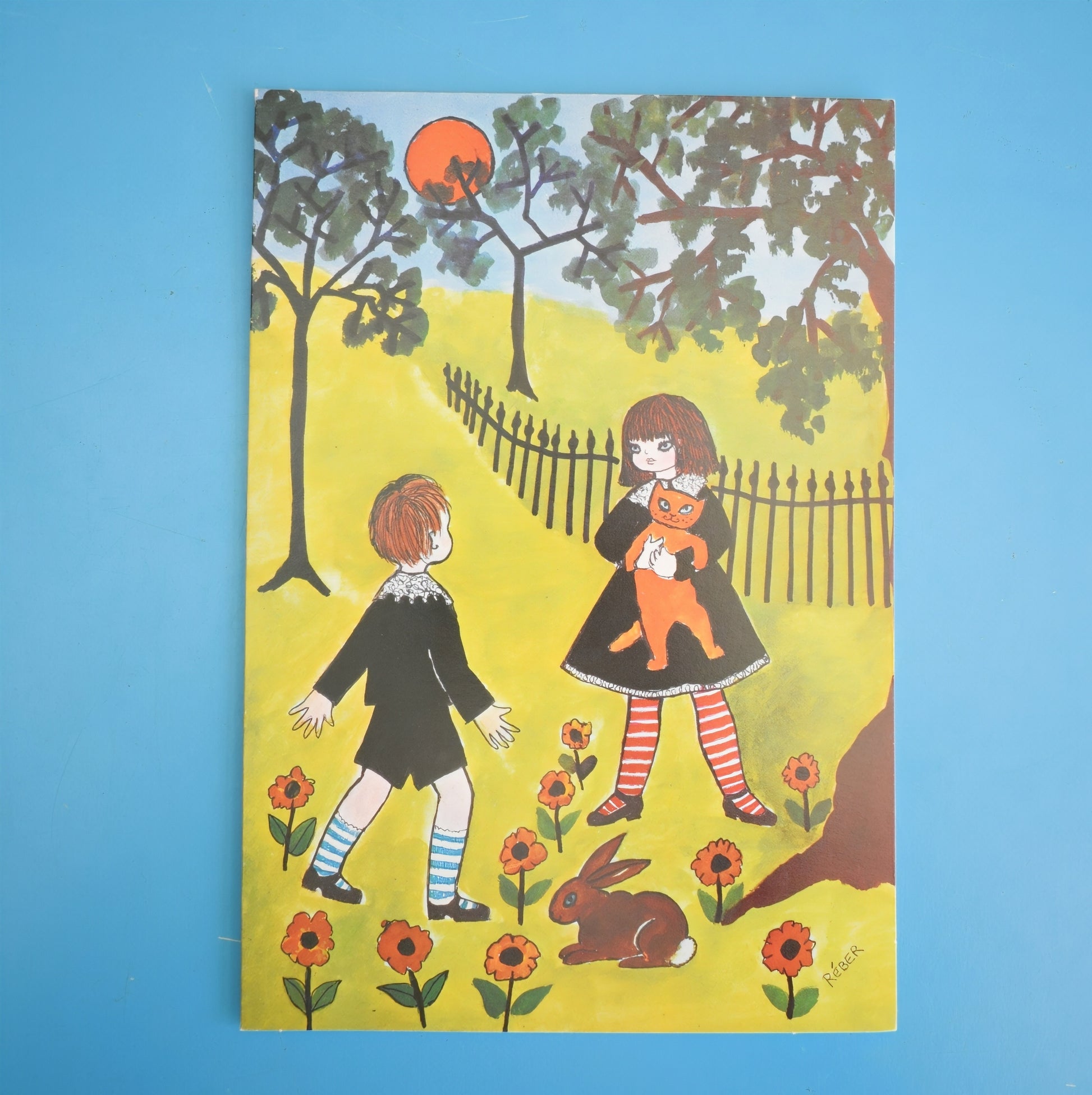 Vintage 1970s Greeting Card - by Liz Reber - Family In Boat or Children In Park by Eric's Cards