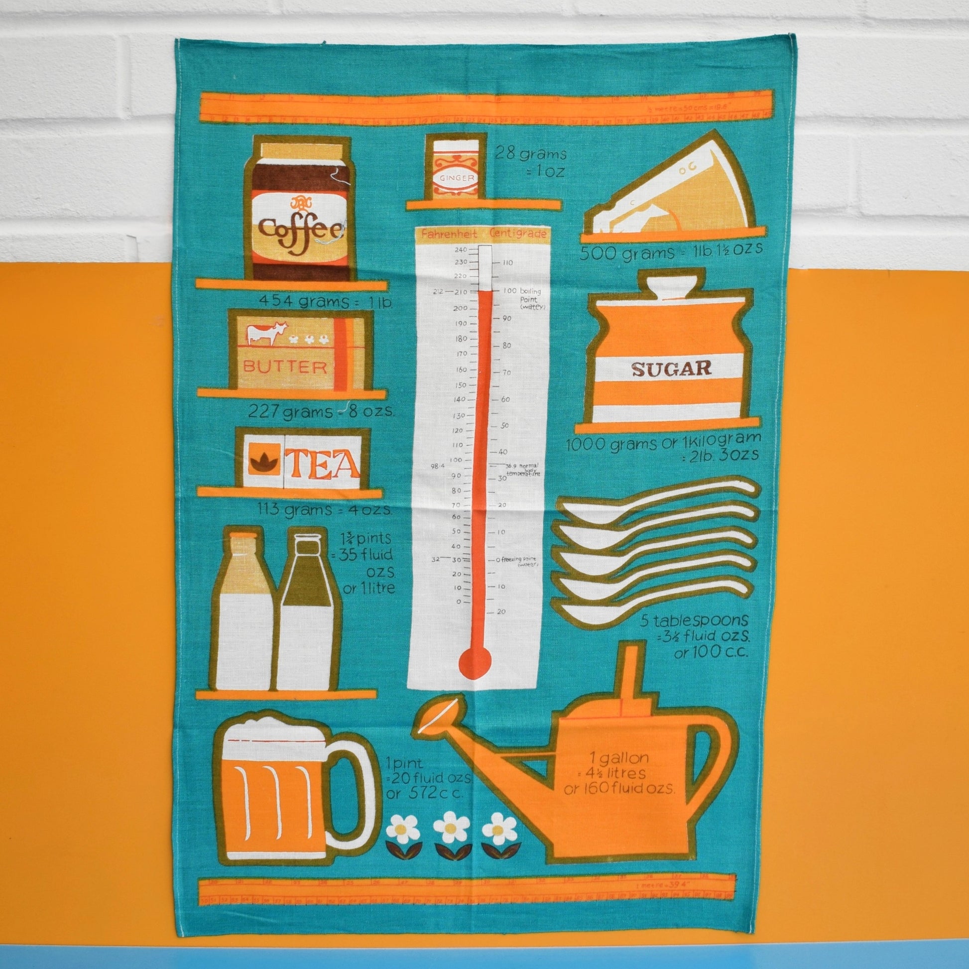 Vintage 1970s Tea Towel - Metric Measurements - Unused- Choice Of Colours by Vintage