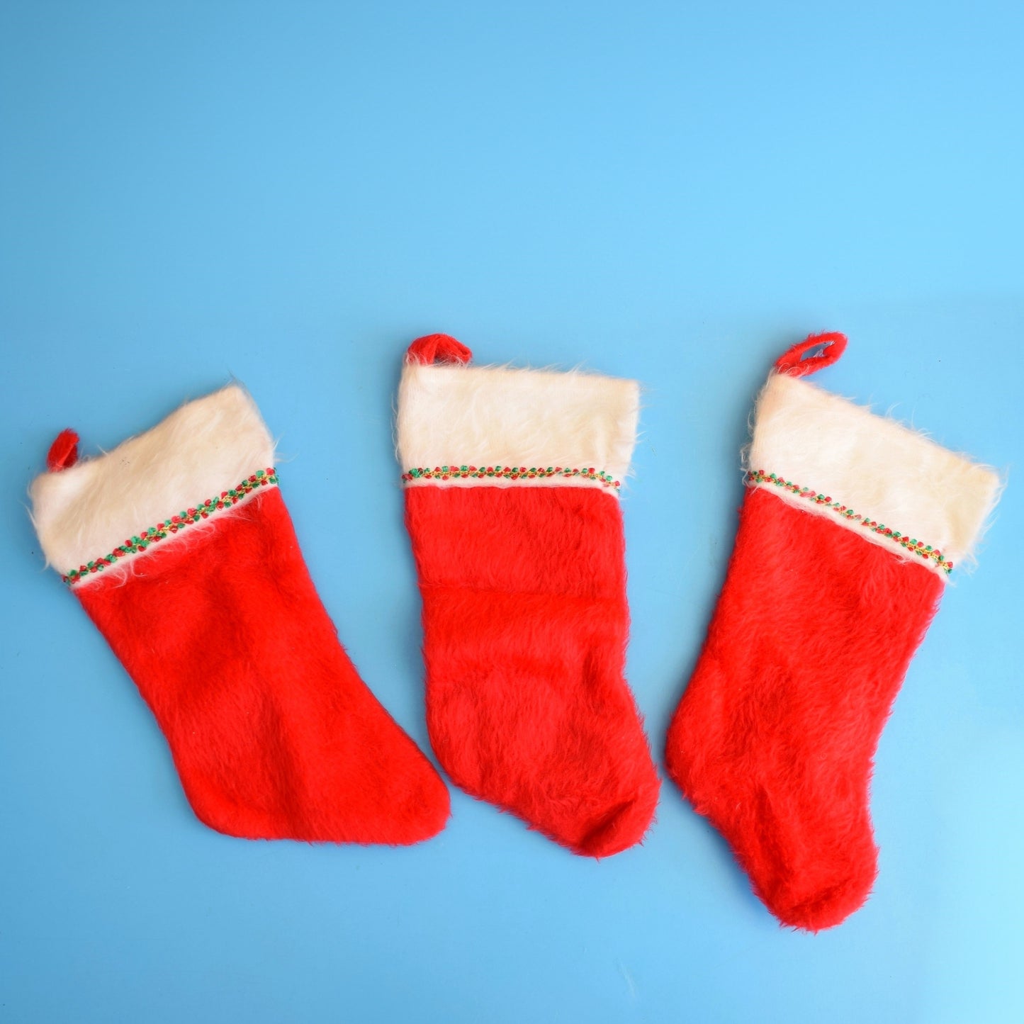 Vintage 1980s Fluffy Christmas Stockings - Red x3