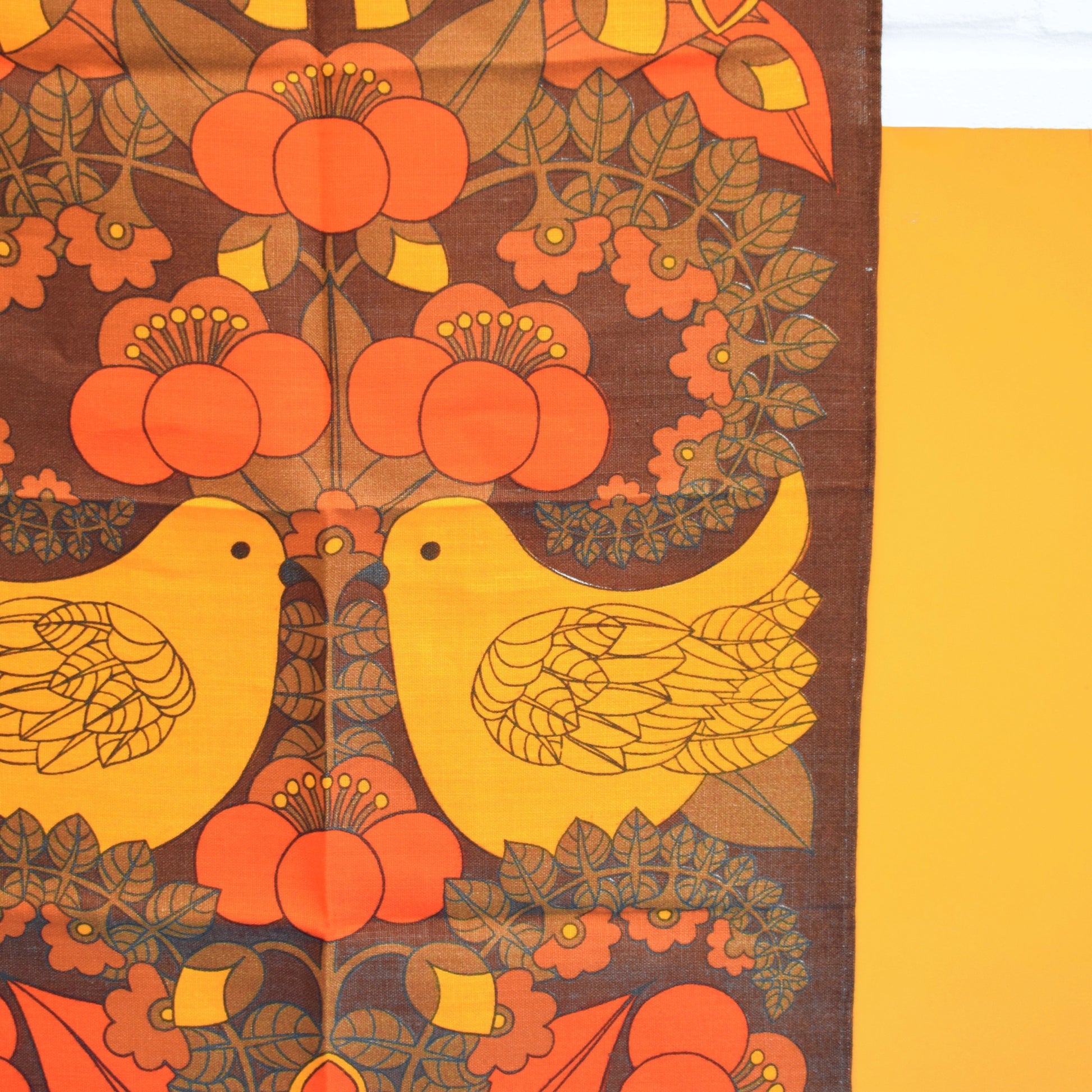 Vintage 1970s Tea Towel - Textile Impressions- Orange Doves / Flowers by Vintage