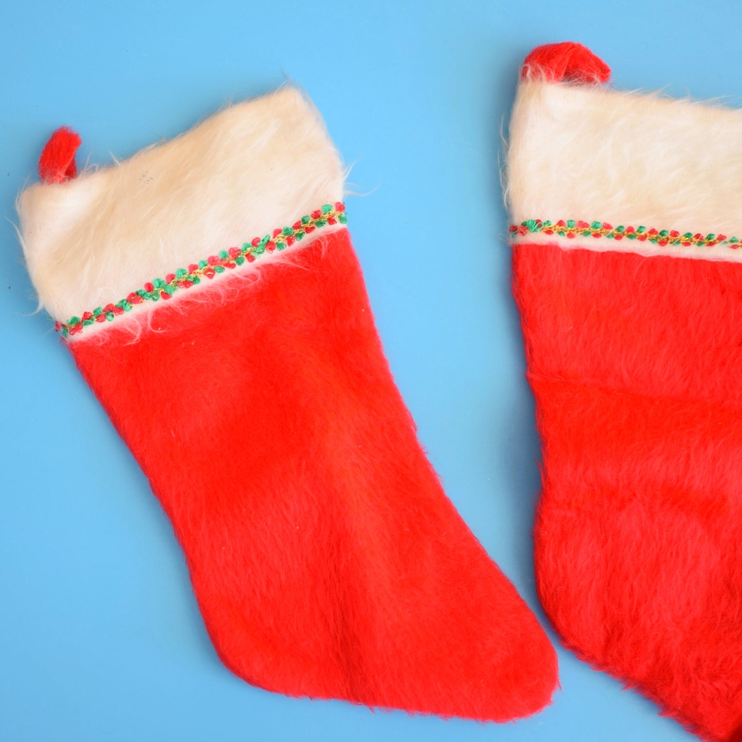 Vintage 1980s Fluffy Christmas Stockings - Red x3