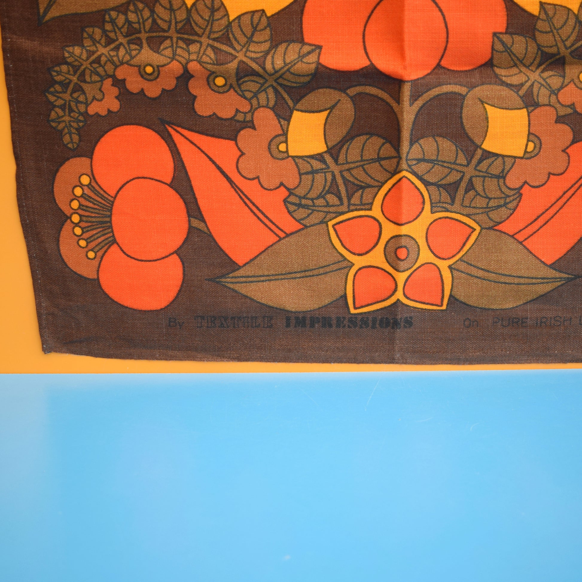 Vintage 1970s Tea Towel - Textile Impressions- Orange Doves / Flowers by Vintage