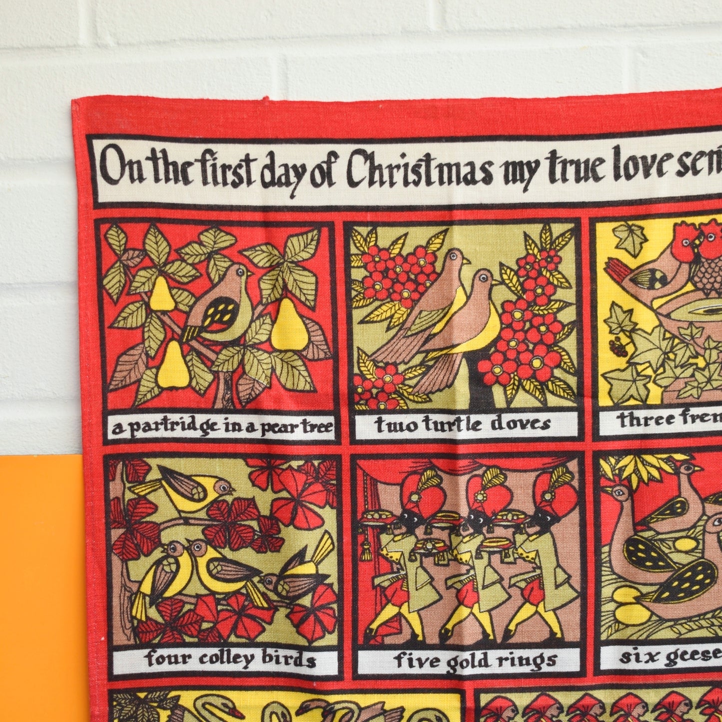 Vintage 1970s Calendar Tea Towel -  The Twelve Days Of Christmas - Unused