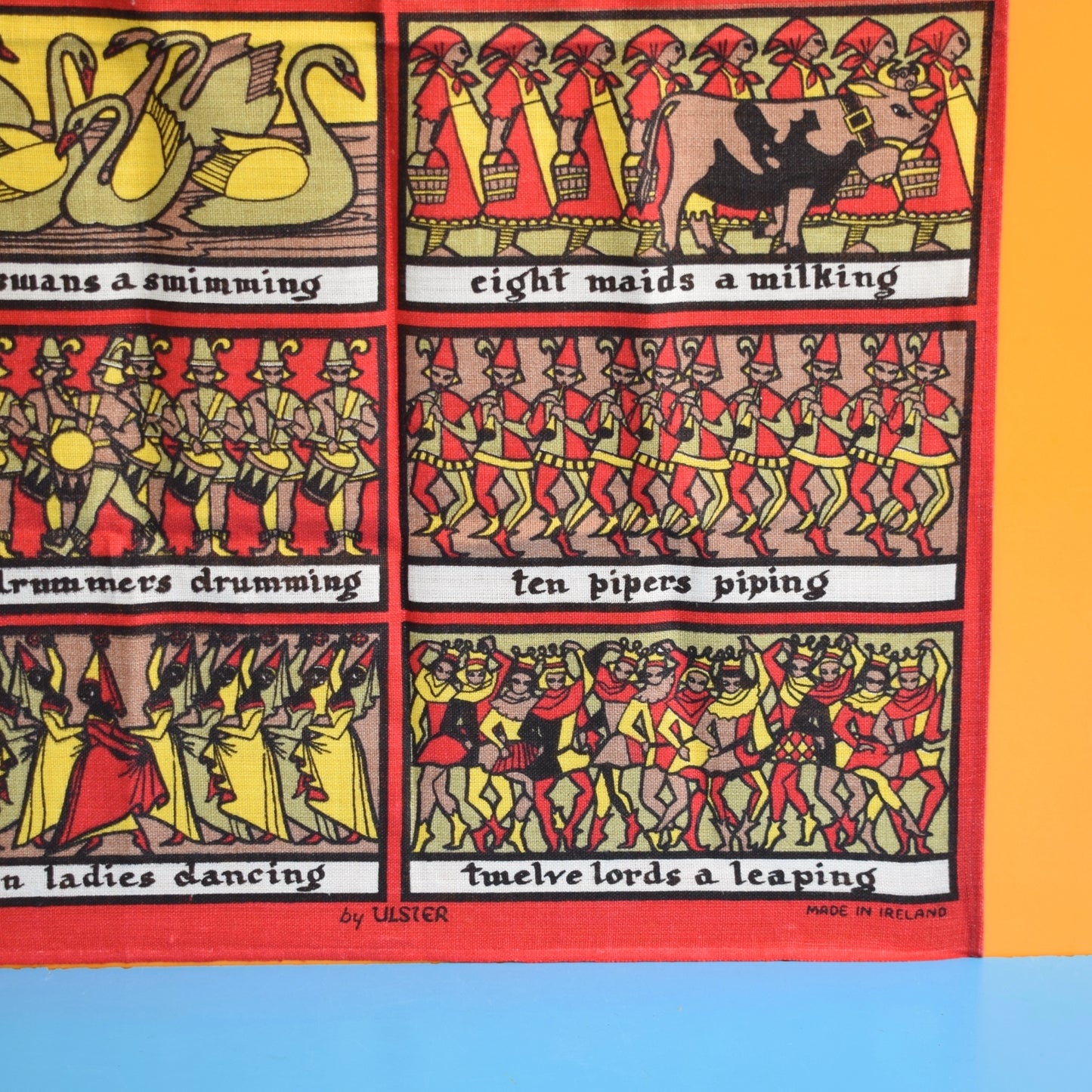 Vintage 1970s Calendar Tea Towel -  The Twelve Days Of Christmas - Unused