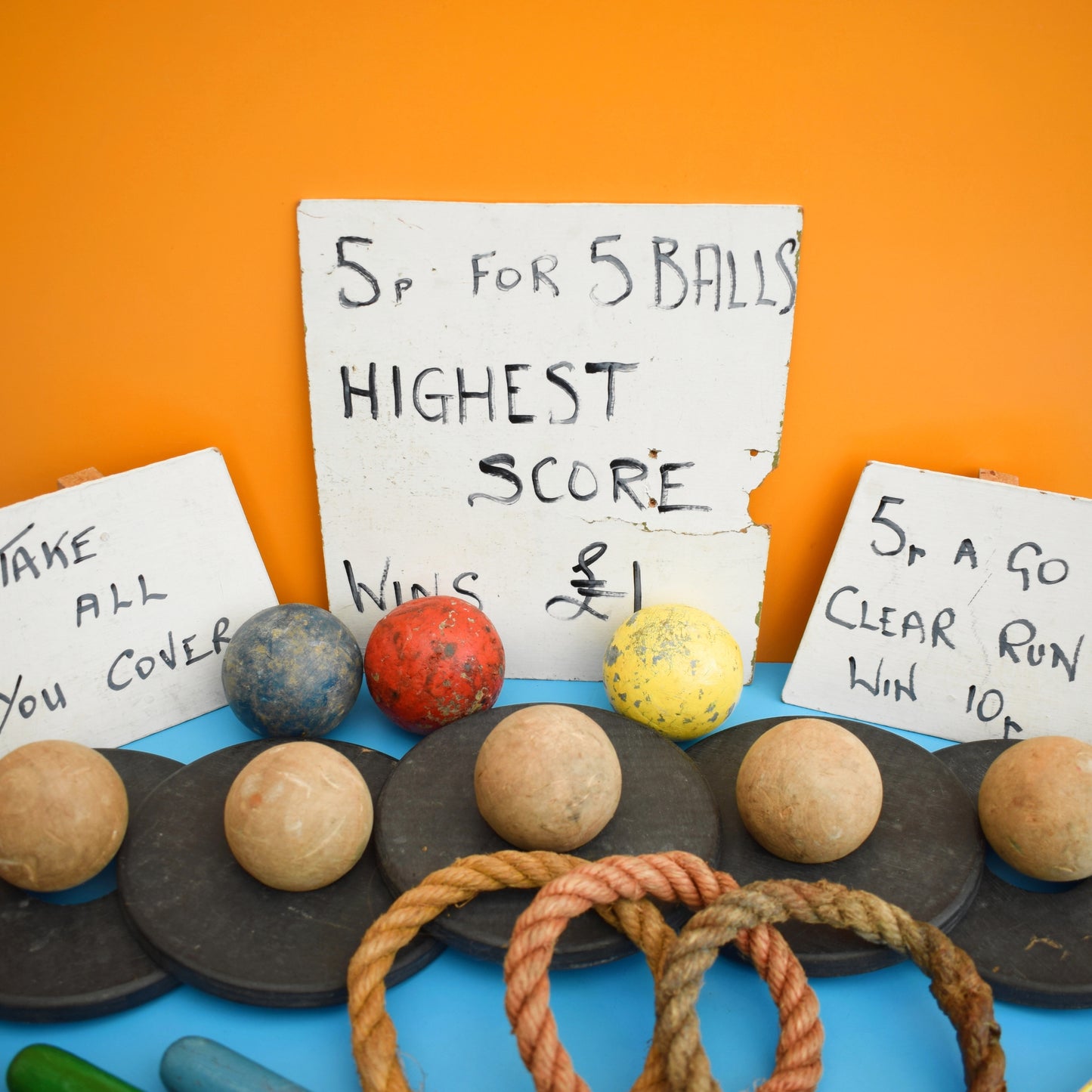 Vintage 1970s Handmade Fairground Game Set - Croquet Balls, Hoops Etc by Pineapple Retro