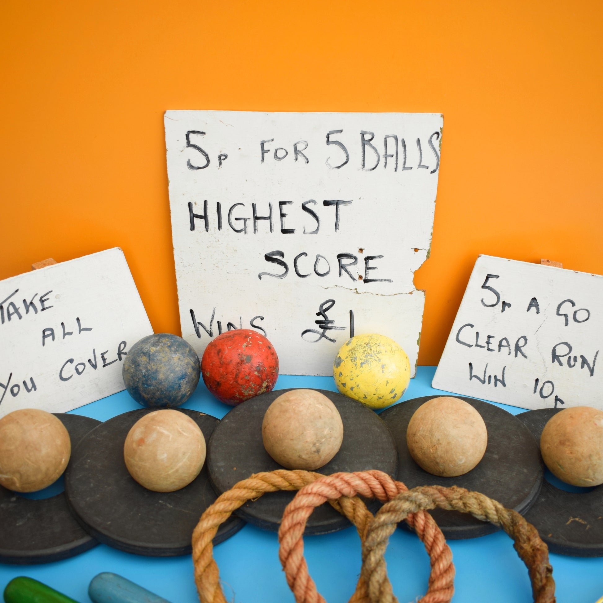 Vintage 1970s Handmade Fairground Game Set - Croquet Balls, Hoops Etc by Pineapple Retro
